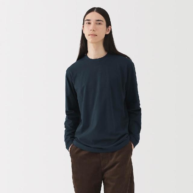 【MUJI 無印良品】男起毛圓領長袖T恤(白色/墨灰/黑色/深綠/深藍/摩卡棕)