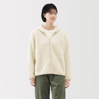 【MUJI 無印良品】女絨毛刷毛拉鍊連帽外套(淺藍/象牙白/淺米/暗藍)