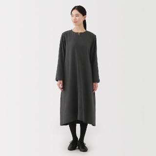 【MUJI 無印良品】女起毛長袖洋裝(深灰/暗藍)