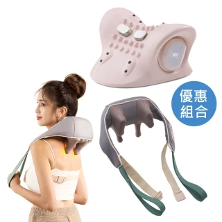 【JHT】6D舒鬆肩頸按摩器+頸椎熱敷牽引枕K-1610+K-1590(肩頸斜方肌按摩/肩頸熱敷)