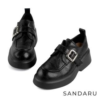 【SANDARU 山打努】樂福鞋 復古皮帶扣厚底紳士鞋(黑)