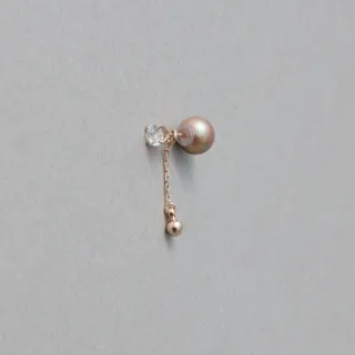 【ete】(Ornament Pierce) 珍珠/鋯石垂墜單耳環(粉霧金色 金色)