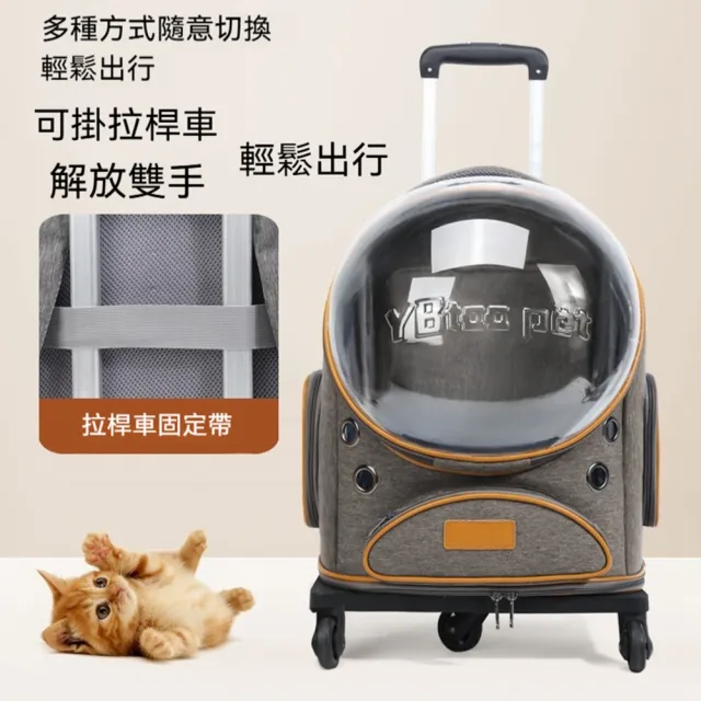 【Quality 聚家】貓咪外出包 寵物拉桿包 雙肩包 寵物包 貓書包(32*28*45CM/多面透氣/大開口/加厚肩帶)