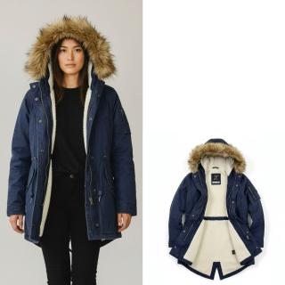 【Superdry】女大衣 長版大衣 抽繩 修身 深藍 厚刷毛 搖粒絨 連帽 平輸品(連帽8448EI2)