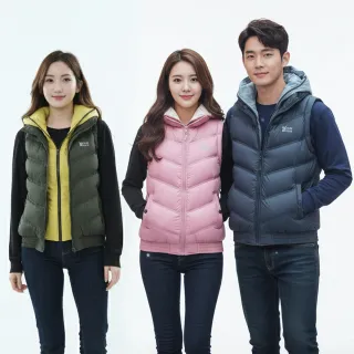 【遊遍天下】男女款假二件式防潑水防風連帽保暖90%羽絨背心GV22018三色(M-5L 大尺碼)