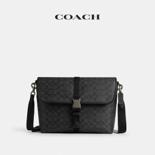 【COACH】蔻馳官方直營 LEAGUE 經典 SIGNATURE 郵差包-青銅色硬體/炭黑色/黑色(CDC88)