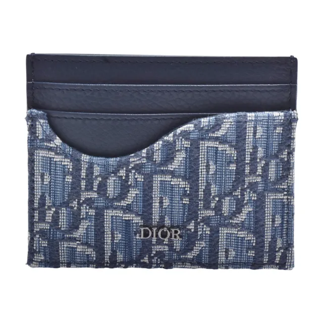 【Dior 迪奧】經典Saddle系列Dior Oblique 緹花粒面小牛皮卡夾(藍色2ADCH164YKS_H04E)