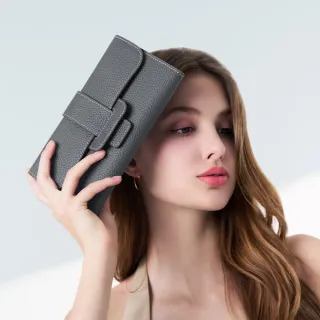 【2R 手工真皮】艾爾牛皮 Fresh 飾帶造型翻摺長夾 岩灰(真皮 皮夾 長夾)