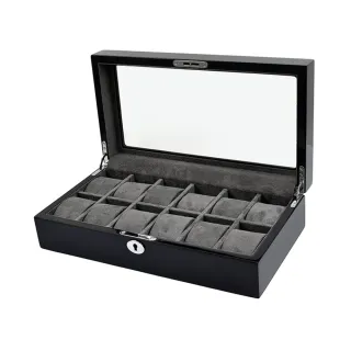 【P&W】名錶收藏盒 12支裝 木質 鋼琴烤漆 玻璃鏡面 手工精品錶盒(大錶適用 手錶收納盒 帶鎖)