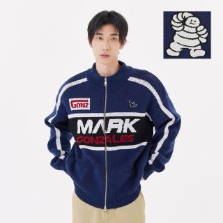 【Mark Gonzales】男女同款 賽車針織拉鍊外套-深藍色