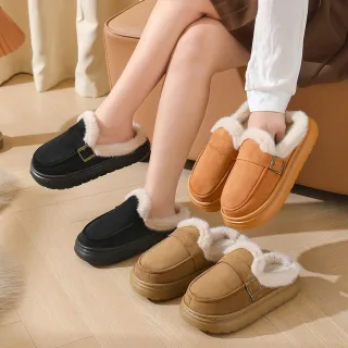 【Alberta】4cm厚底 冬季毛毛拖鞋 雪靴拖鞋 保暖可愛穆勒鞋 2色