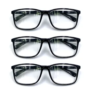 【EYEFUL】買2送1優惠組抗藍光老花眼鏡 大方框素面黑款(濾藍光 舒適耐用 不壓鼻 不壓耳)