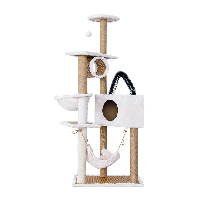 【毛孩的秘密生活】三景二室高級娛樂貓宅 （米色款）(貓跳台/貓抓板/貓爬架/貓咪別墅)
