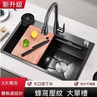 【CJY】不銹鋼手工水槽 蜂窩壓紋 68*45/75*45/80*45(家用大單槽洗菜盆洗碗池 特惠套餐)