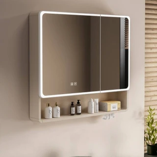 太空鋁智能浴室鏡櫃(60&times;88cm白色 智能除霧 分類收納)