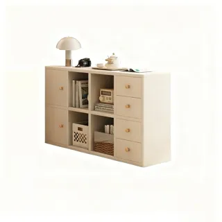 【Quality 聚家】落地書櫃 隔斷櫃子 儲物櫃 置物架 沙發邊櫃 書架 置物櫃兩門四抽(加大櫃門/加高開放隔間)