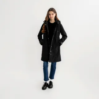 【Arnold Palmer 雨傘】女裝-連帽抽繩鋪棉長版外套(黑色)