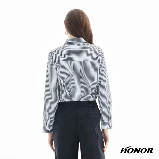 【HONOR 山形屋】出清品 線條愛心層次設計口袋襯衫-條紋/白(限定出清)