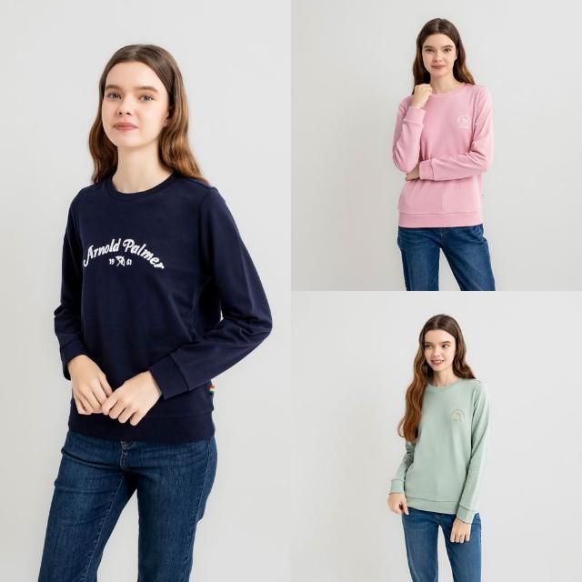 【Arnold Palmer 雨傘】男女裝-刺繡LOGO圓領長袖大學T(多色)