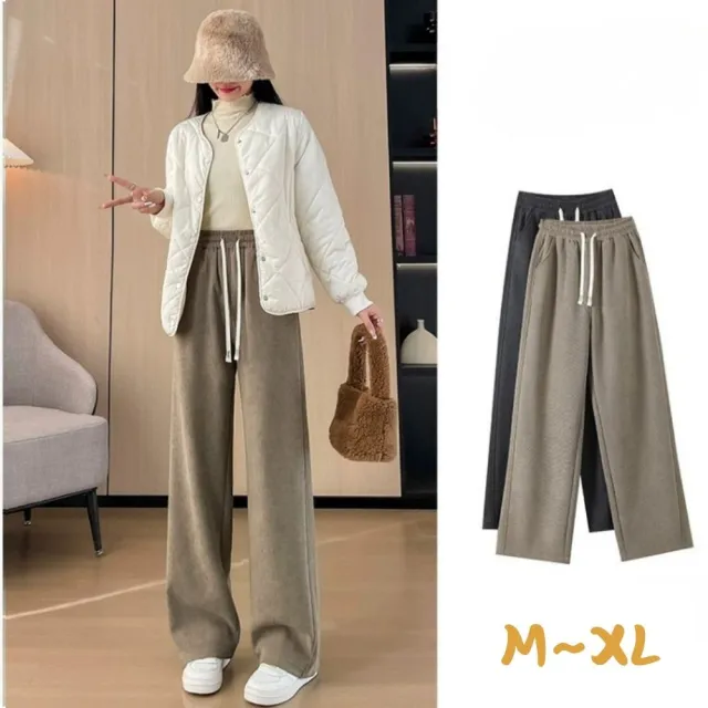 【Everyday select】歐棉顯瘦百搭直筒休閒女長褲M~XL 45~65kgs有口袋(垂感寬褲闊腿褲直筒褲保暖褲)