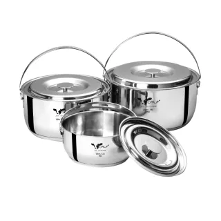 【Buffalo 牛頭牌】加厚底耐燒調理鍋三入組_304不鏽鋼鍋(16cm+20cm+22cm/IH.電磁爐適用提把湯鍋)