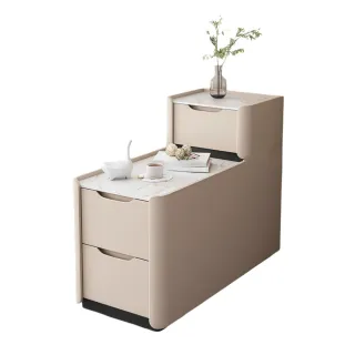 【巧可】實木邊櫃 輕奢岩板沙發邊櫃(收納櫃 儲物櫃 帕超纖皮 三層納收納80*30*80cm)