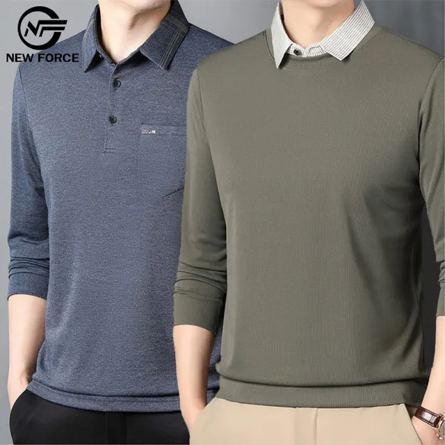 【NEW FORCE】商務潮男純色翻領長袖POLO衫(長袖POLO衫/長袖上衣/保暖上衣/休閒上衣)