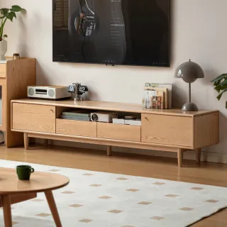 【hoi! 好好生活】源氏木語布拉格橡木實木原木色多功能收納電視櫃2M Y84N01