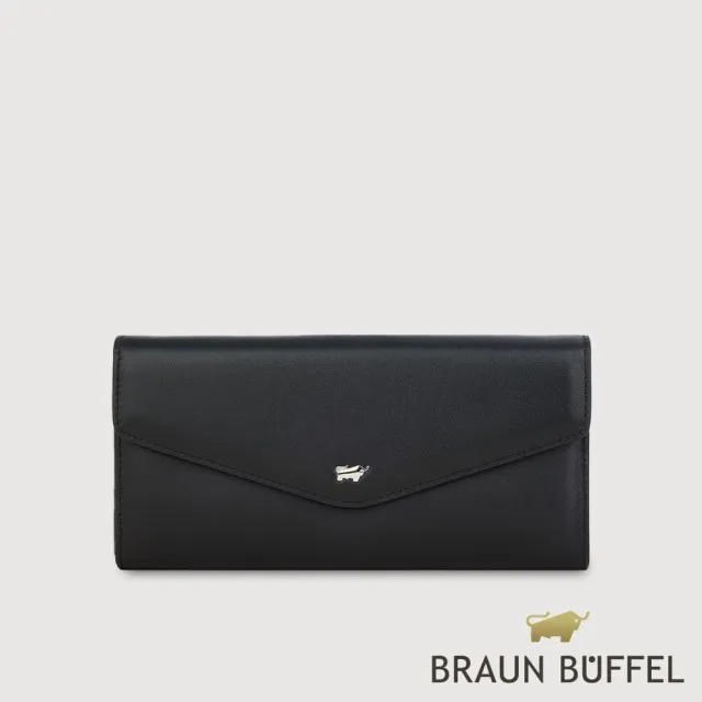 【BRAUN BUFFEL 德國小金牛】維那斯-B 12卡兩折長夾-黑色(BF849-621-BK) 錢包送禮推薦