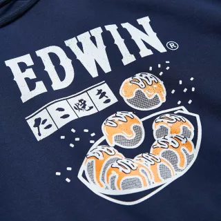 【EDWIN】男女裝 東京散策系列 章魚燒連帽長袖T恤(丈青色)