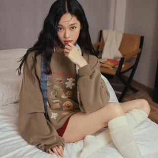 【OB 嚴選】棉質絨毛玩具印花寬鬆大學T 《AB19995》