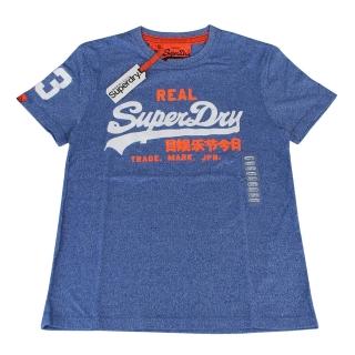 【Superdry】經典LOGO爆裂造型圓領夏季短袖T恤(白字/藍色)