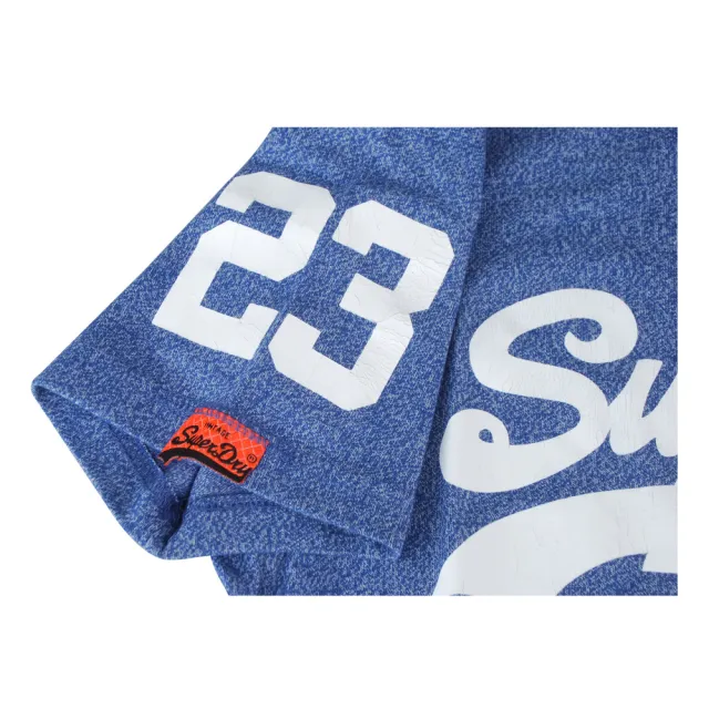 【Superdry】經典LOGO爆裂造型圓領夏季短袖T恤(白字/藍色)