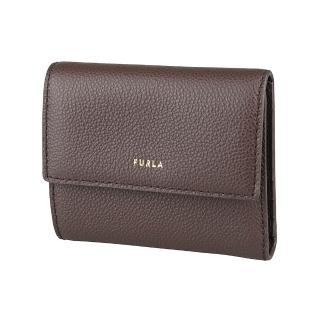 【FURLA 芙拉】FURLA Goccia燙金字LOGO小牛皮6卡壓釦式三折短夾(中/咖啡棕)