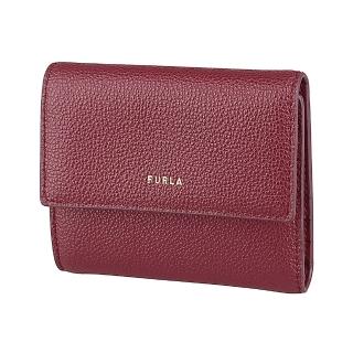 【FURLA 芙拉】FURLA Goccia燙金字LOGO小牛皮6卡壓釦式三折短夾(中/櫻桃紅)