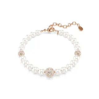 【SWAROVSKI 施華洛世奇】Matrix 手鏈 水晶珍珠 圓形切割 白色 鍍玫瑰金色調