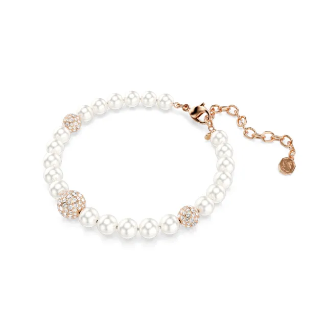 【SWAROVSKI 施華洛世奇】Matrix 手鏈 水晶珍珠 圓形切割 白色 鍍玫瑰金色調
