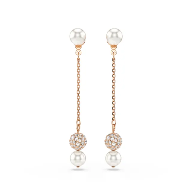 【SWAROVSKI 施華洛世奇】Matrix 水滴形耳環 水晶珍珠 圓形切割 白色 鍍玫瑰金色調