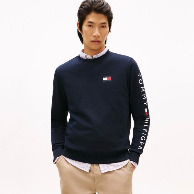 【TOMMY HILFIGER】官方旗艦館Tommy旗幟圓領衛衣_藍色