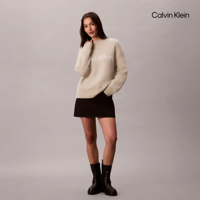 【CALVIN KLEIN】官方旗艦館CK 羊駝毛混紡標誌毛衣_裸色