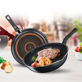 【Tefal 特福】MOMO獨家 璀璨系列28CM不沾鍋雙鍋組(平底鍋+炒鍋)