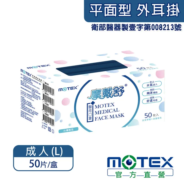 【MOTEX摩戴舒】平面醫用口罩 大包裝 5盒組(海軍藍)