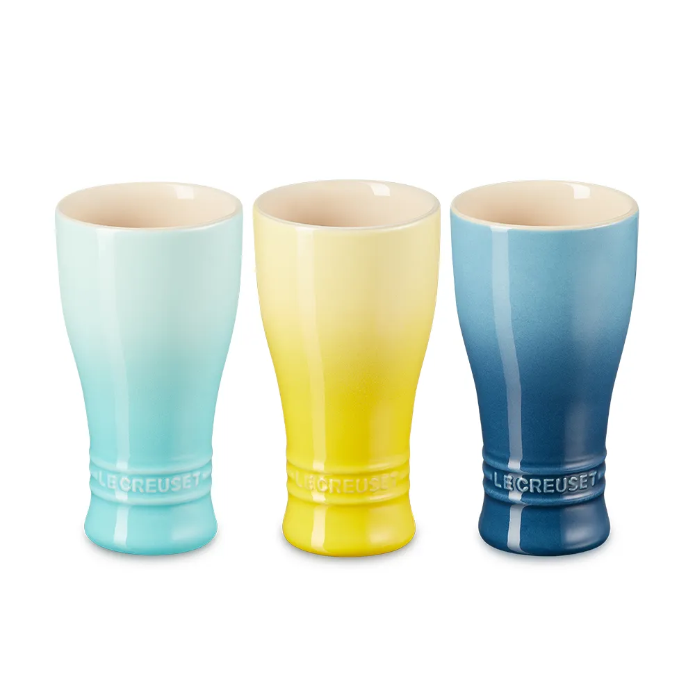 【Le Creuset】瓷器啤酒杯 250ml(閃亮黃/薄荷綠/水手藍 三色選一)