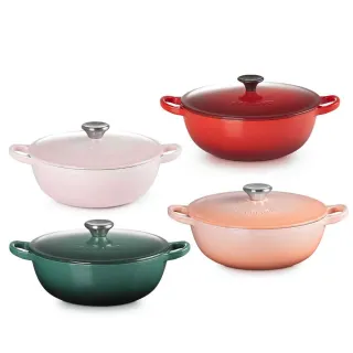 【Le Creuset】琺瑯鑄鐵鍋媽咪鍋 22cm(蜜桃橙/綠光森林/貝殼粉/櫻桃紅 多色選1)