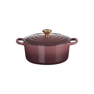 【Le Creuset】典藏琺瑯鑄鐵鍋圓鍋 22cm(無花果-金頭)