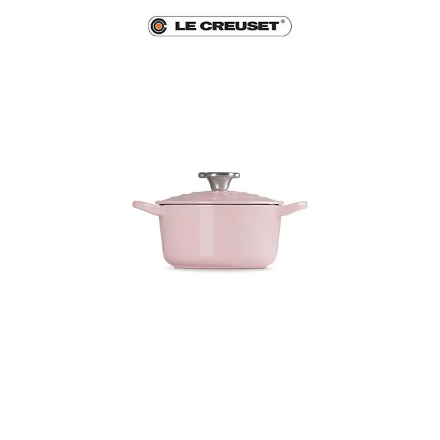 【Le Creuset】琺瑯鑄鐵鍋圓鍋14cm(雪紡粉-小熊鋼頭-內鍋白)