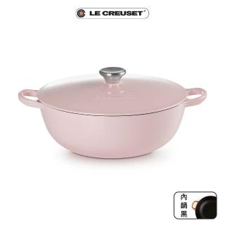 【Le Creuset】琺瑯鑄鐵媽咪鍋26cm(雪紡粉-鋼頭-內鍋黑)