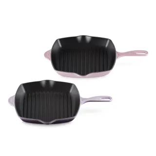 【Le Creuset】琺瑯鑄鐵鍋單柄方鐵烤盤26cm(雪紡粉/藍鈴紫 2色選1)
