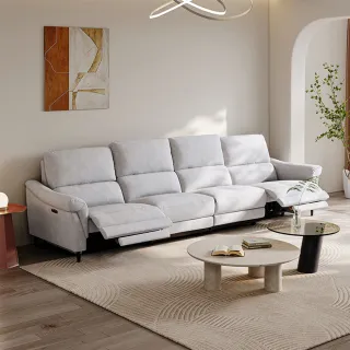 【Cheers 芝華仕】預購60天★頭等艙 防潑水貓抓絨 四人零靠牆電動沙發組附USB 30500 雲際灰