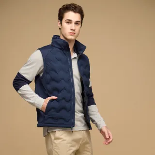 【NAUTICA】官方旗艦 男裝 幾何珩縫防潑水防風連帽背心(藍色)